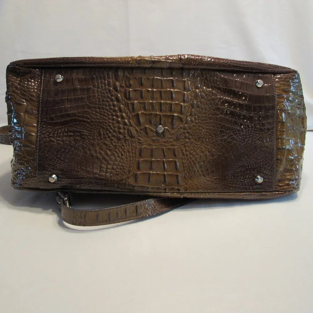 Jenrigo Large Embossed Green Leather Double Handle Satchel/Tote Handbag